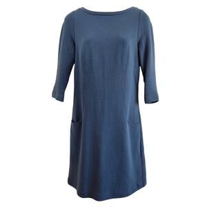 Boden Ribbed Jersey 3/4 Sleeve With Pockets Ribbed Sheath Dress Blue Size 4 R